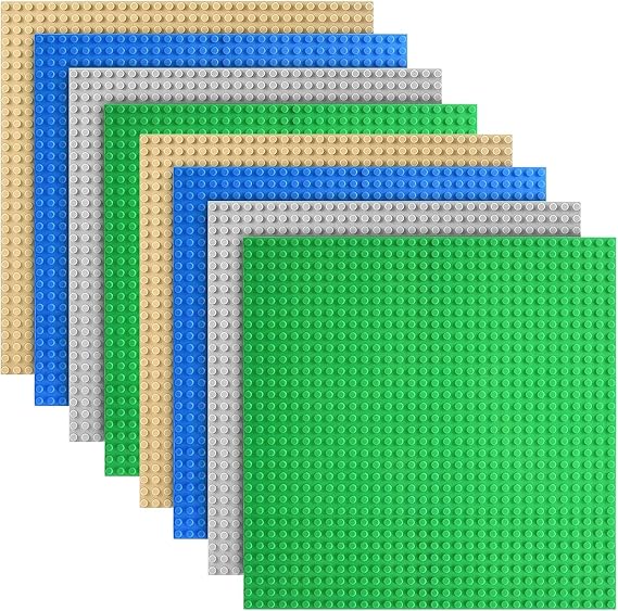 LATERN 8Pcs Classic Building Brick Baseplates, 25CM x 25CM Large Building Plate 32 x 32 Studs Stackable Buildings Board for Buildings Bricks - 100% Compatible with All Major Brands (4 Colors)
