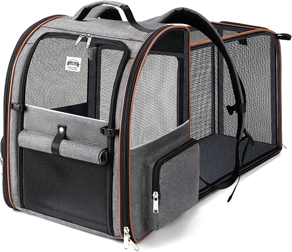 Extendable Cat Carrier with 4, Entrances, Breathable Backpack