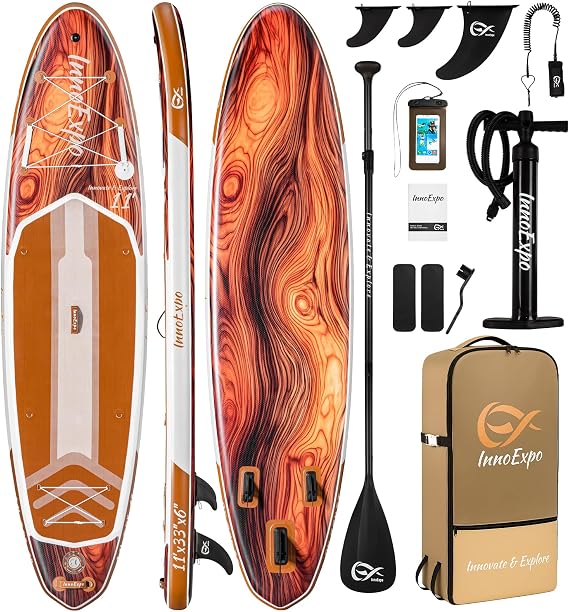 InnoExpo 11 Inch Inflatable Stand Up Paddle Boards with Premium Accessories Wide Stable SUP Paddle Board Design Non-Slip Comfort Deck for Teenagers and Adults