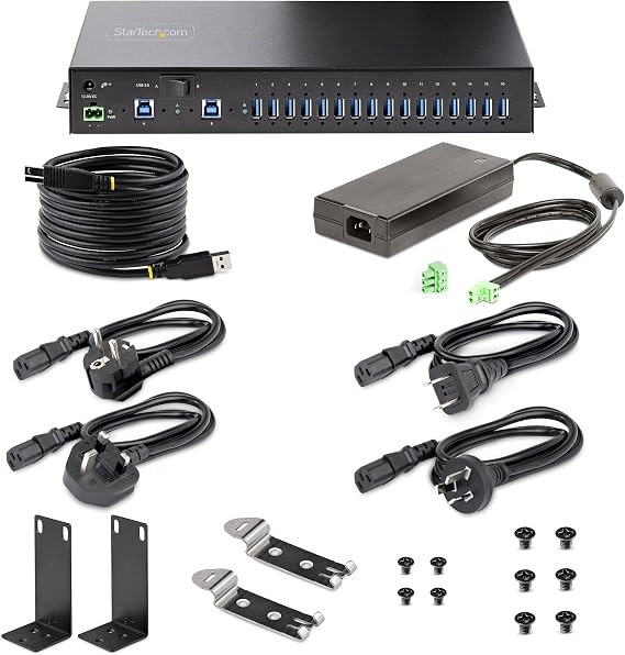 StarTech 16-Port Industrial USB Hub 5Gbps, Metal hub (S5G16AINDS-USB-A-HUB)