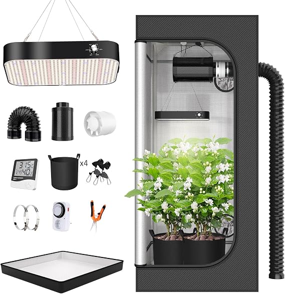 Grow Tent Complete Set with 200 W LED Full Spectrum Grow Lamp Dimmable 80 x 80 x 180 cm Grow Tent Kit Complete Hydroponics Grow Tent Complete Set (80 x 80 x 180 cm)