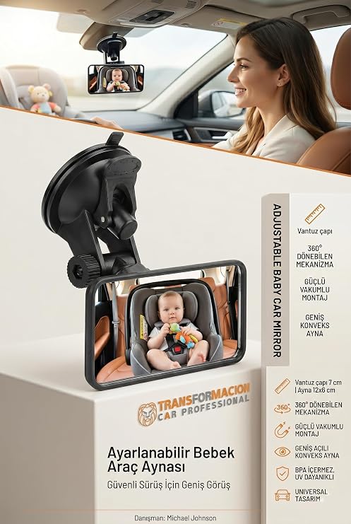 Transformacion Babypoint Vantuzlu Bebek Araç İçi Ayna 360° Ayarlanabilir Güvenlik Gözlem Aynası 428863