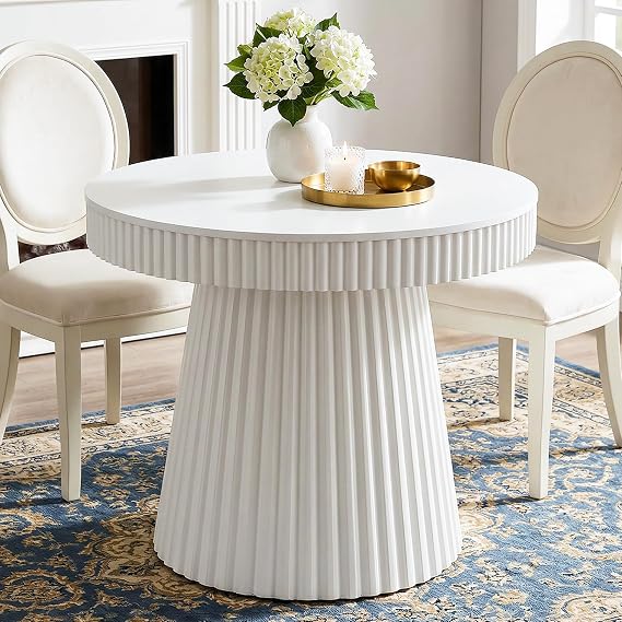 Tribesigns Small Dining Table for 2-4 People, Modern Round Kitchen Table with Fluted Pedestal Base, 31.5" Sturdy Circle Dining Tables for Kitchen, Dining Room, Living Room, Apartment, White