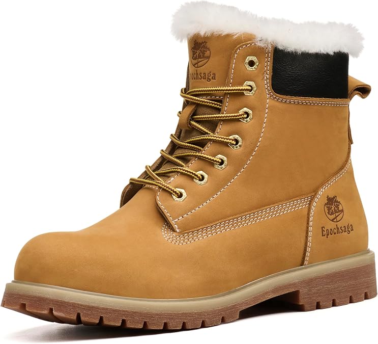 Men's High Top Bright Tan Work Boots, Thick Sturdy Sole Outdoor Walking Casual Ankle Boots
