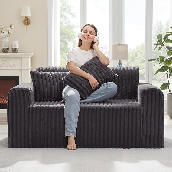 Hobestluk 2-Seater Foam Sofa with Pillows Comfy Couch for Small Spaces