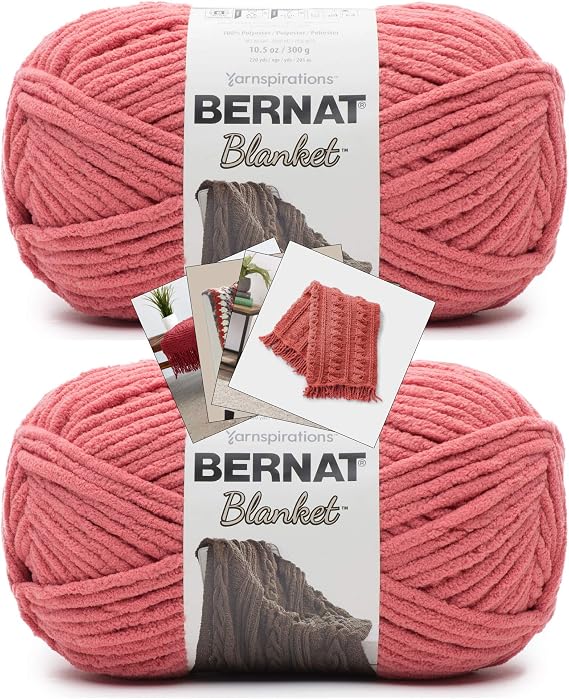 Bernat Blanket Yarn - Big Ball 10.5 oz - 2 Pack with Color Pattern Card Terracotta Rose