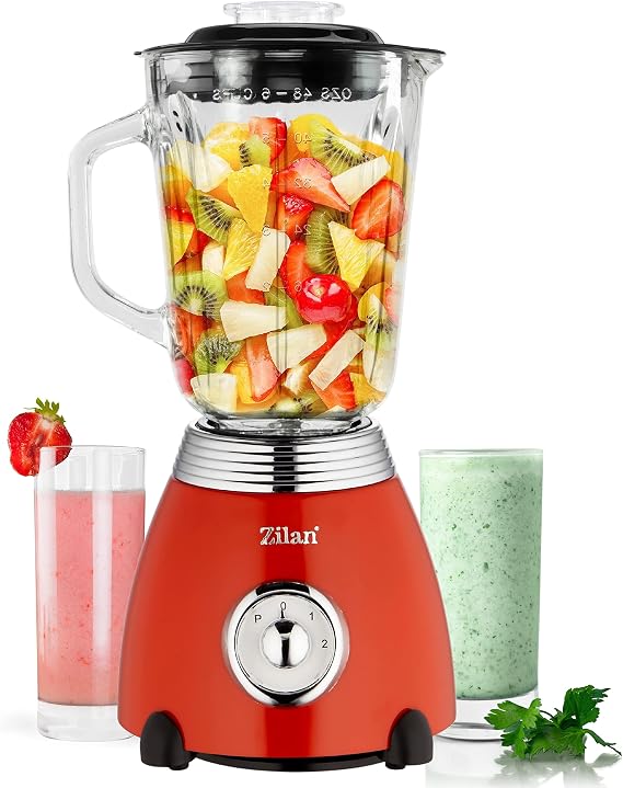 ZLN7057 60'lı yıllar retro blender, 6 bölmeli metal bıçak, 1,5 litre ml, 500 Watt, cam, paslanmaz çelik, nabız fonksiyonu, evrensel güçlü mikser, Smoothie makinesi, buz kırıcı, yumurta akı çalkalayıcı