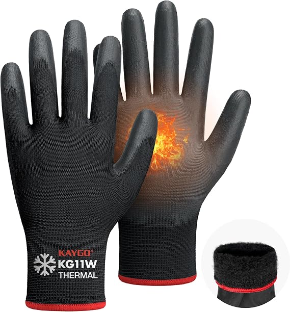 KAYGO Winter Work Gloves PU Coated, Thermal Fleece Liner, Good Grip, KG11WB