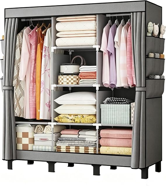 Portable Fabric Wardrobe,130x45x172cm Foldable Storage Closet