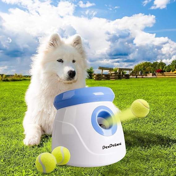 Pet Prime Automatic Dog Ball Launcher, Dog Ball Thrower with 10-30 Ft Launch Distance, Interactive Puppy Pet Fetch Toy, Mini Ball Throwing Machine for Small and Medium Dogs, With 3 PCS 2" Tennis Balls