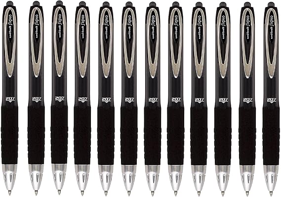 Uni-Ball SigNo 207 jel tükenmez kalem, baskı mekanizmalı, 0,7 mm, F uç, 0,5 mm çizgi genişliği, 12 adet, siyah