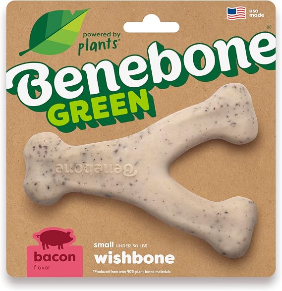 Benebone Plant Base Wishbone Toy for Modest Chewer, Real Bacon, Small