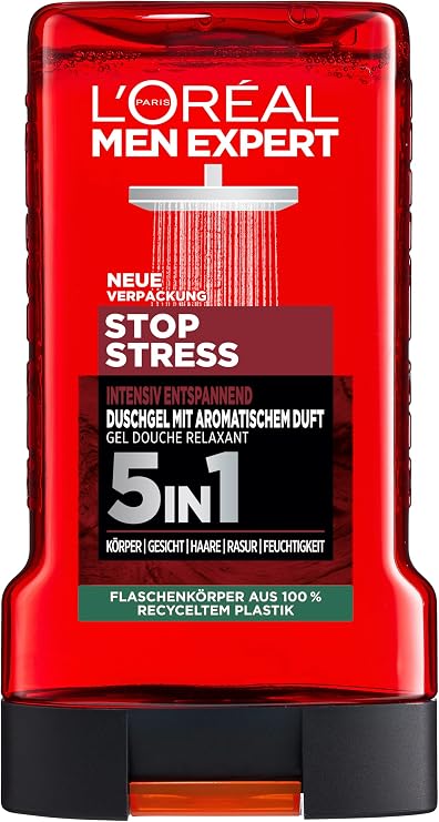 L'Oréal Men Expert Shower Gel & Shampoo for Men, Shower Bath for Cleansing Body, Hair & Face, Male Body Care for Long Lasting Freshness with Aromatic Scent, Stop