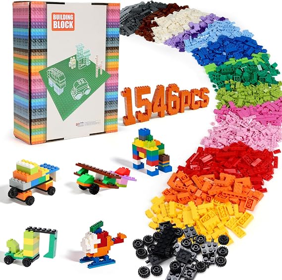 Lekebaby Classic Building Bricks Set, 1546 Pieces Basic Building Blocks with Wheels, STEM Creative Compatible with All Major Brands