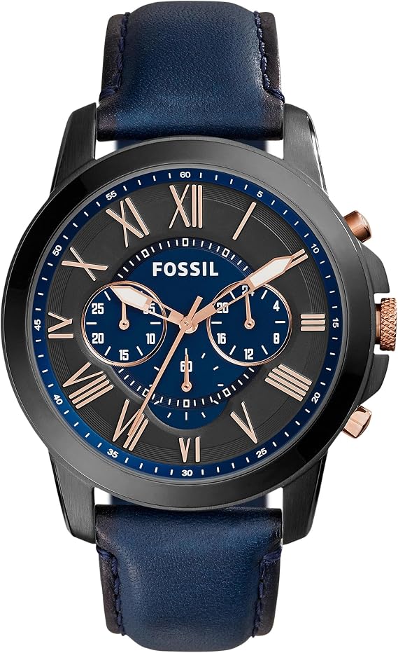 FOSSIL Grant Watch for Men, Quartz Chronograph Movement with Leather and Stainless Steel Strap