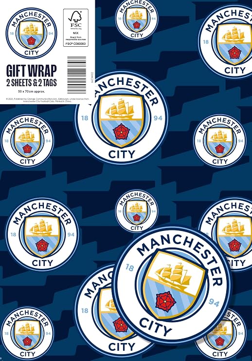 DANILO PROMOTIONS LIMITED Manchester City FC Gift Wrap 2 Sheets 2 Labels Manchester City Football Gift Wrap