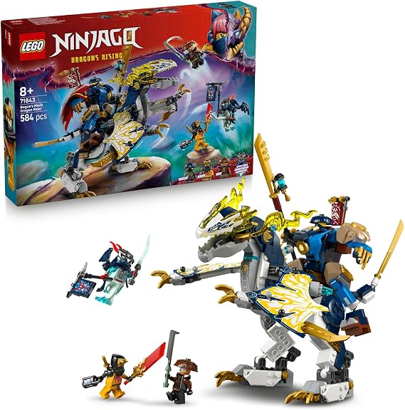 LEGO NINJAGO Rogue's Robot Dragon Rider 71843-8 Years Old and Over Creative Toy Making Set for Girls and Boys Featuring a Movable Dragon Figure and 4 Minifigures (584 Pieces)