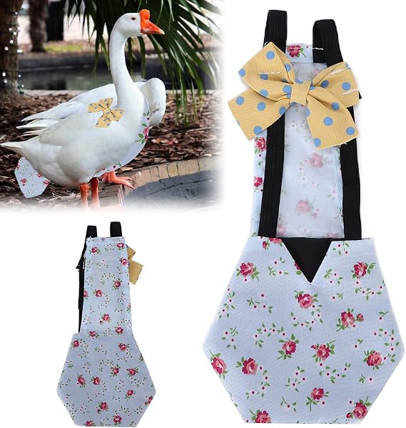 Pet Chicken Duck Diapers Washable Reusable and Adjustable Nappy Poultry Cloth for Goose Duck Hen Chicken[L Blue flower] Health Supplies
