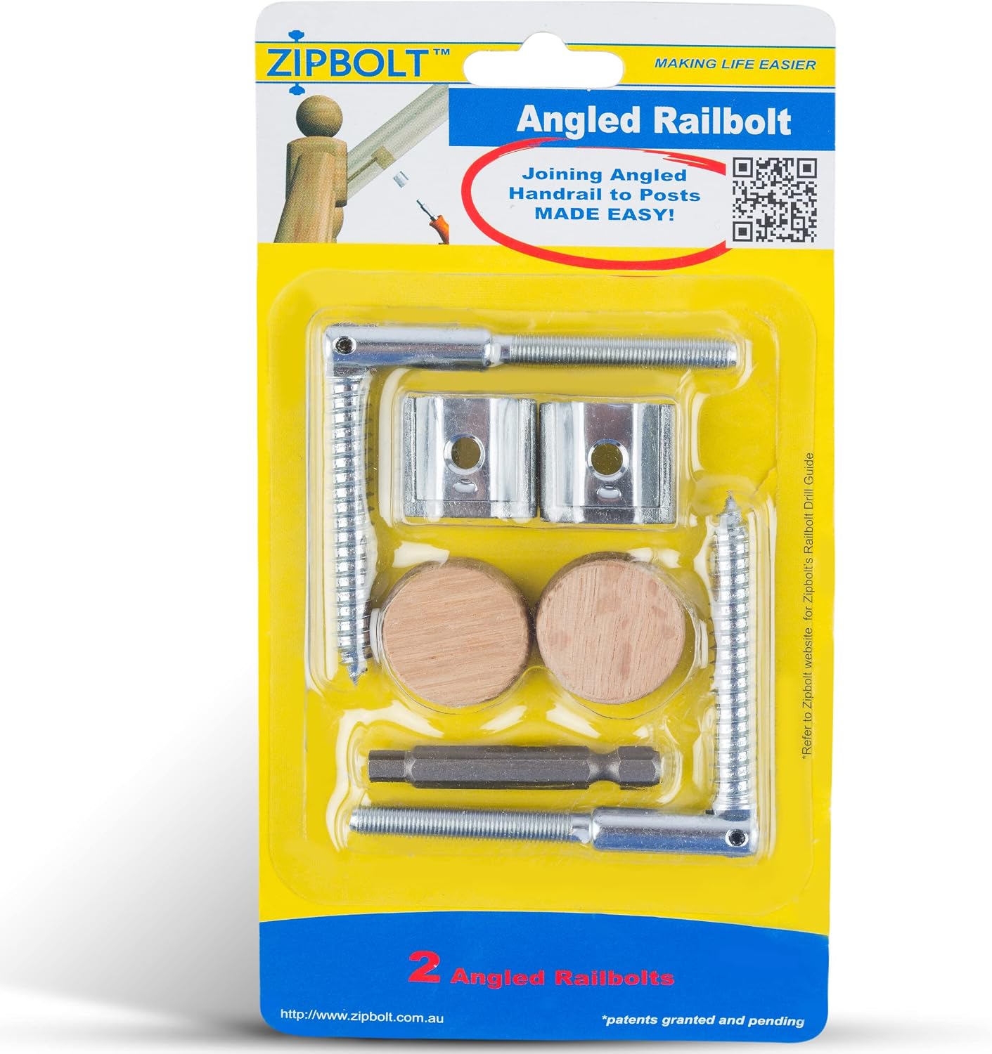 Zipbolt 11.560 Angled Rail Bolt, 1 Double Pack with Wood Plugs