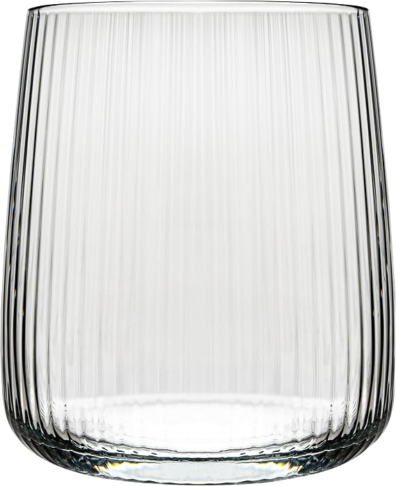 KONZEPT Ribbed Glasses Set of 6, 320 ml Drinking Glass, Dishwasher Safe