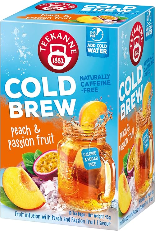 Teekanne Peach & Passion Fruit Cold Brew Ice Tea Infusion Cool Sensations All Natural Real Fruit with Apple, Rosehip, Hibiscus