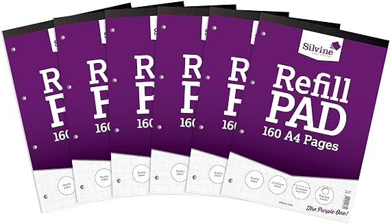 Silvine A4 Refill Pad - 2/10/20 mm Graph (160 Pages) Pack of 6