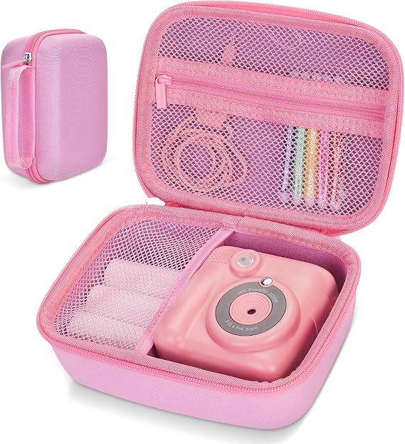 Kids Camera Case Fit for Hangrui/Dylanto/GREENKINDER/GKTZ/Gofunly/HiMont Digital Camera Toy,Portable Instant Camera Storage Holder Organizer Bag (Case Only) - Pink