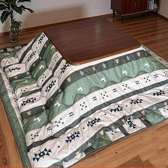 Kotatsu Heating Table, Japanese Futon Stove with Hide Hanging Heater, Table Heating Kotatsu, Wood Modern Coffee Tea Desk, Include Comforter Comfortable Carpet(Brown)
