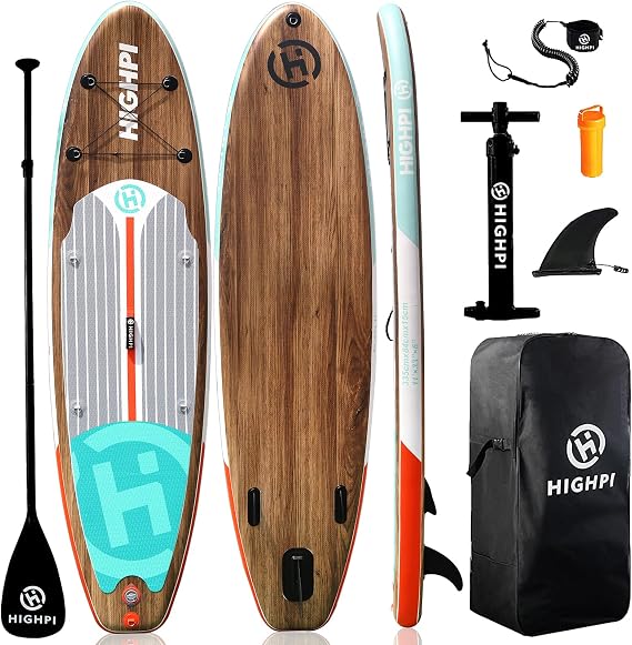 Highpi Inflatable Stand Up Paddle Board 11'x33''x6''W Premium SUP Accessories, Backpack, Wide Stance, Surf Control, Non-Slip Deck, Leash, Paddle and Pump,Standing Boat for Youth & Adult