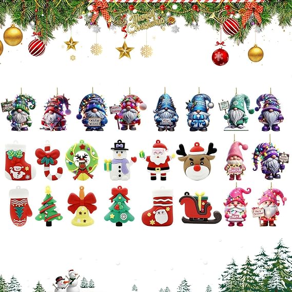 Countdown Calendar 24 Days Christmas Countdown Calendar | Figurine Decor for Kids Teens Daily Family Activity Home Holiday Party School Classroom