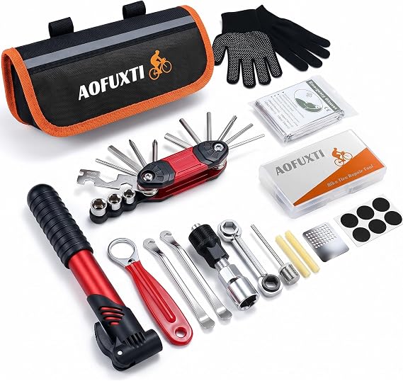 14-Piece Bike Repair Kit with Tire Pump, Portable and Durable