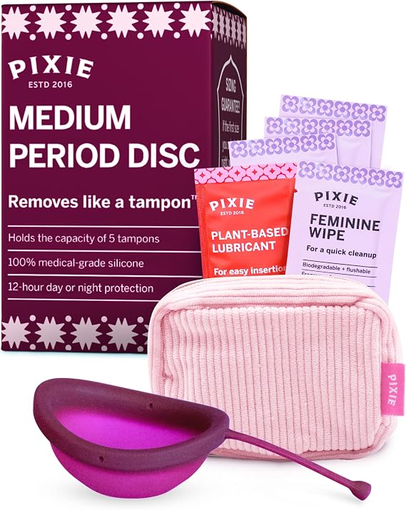 Pixie Menstrual Disc - 100% Medical Grade Silicone - Rated #1 Softest Reusable Disc - Removes Like a Tampon - 12 Hour Use - Holds 5 Tampons
