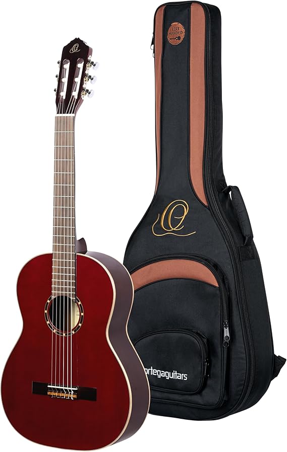 Ortega Guitars Konzert Gitarre Linkshänder – 4/4 – Family Series – Inklusive Gig Bag – Fichte Mahagoni Rot (R121LWR)