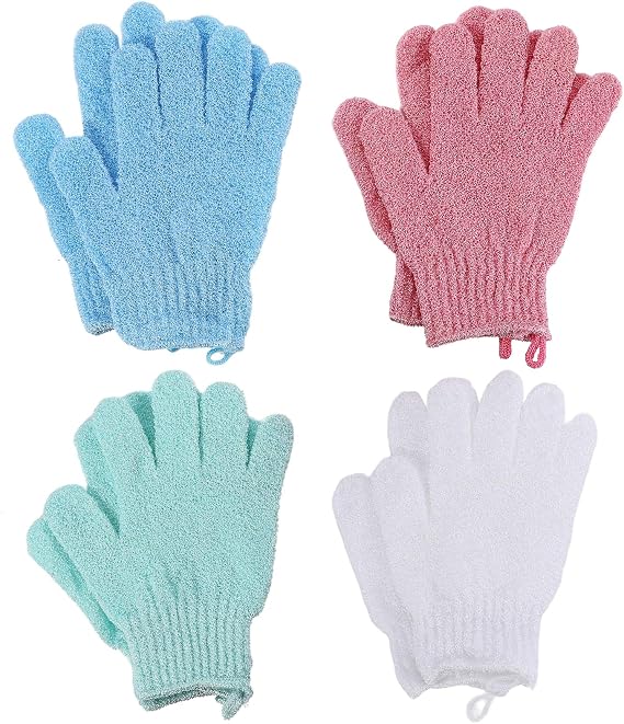 kuou 8 Pcs Exfoliating Gloves, Bamboo Body Scrub Mitts for Bath, 4 Colours