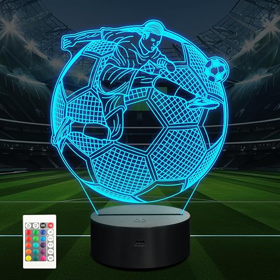 Anywin Football Gifts,Football Night Light, Sports 3D Illusion Lamp for Boys with Dimmer & Timer Illusion 3D Lamp for Room Decor, Gifts for Kids Girls Sports Fans for Birthday Xmas Holidays [Energy Class G]