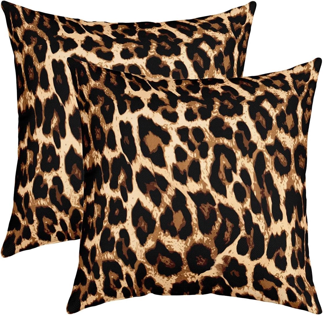 Homemissing Leopard Throw Pillow Cover Set of 2s 18"x18" Soft Cheetah Print Pillow Cases Cushion Covers for Living Room Wild Animal Safari Decorative Throw Pillowcases for Sofa Chair