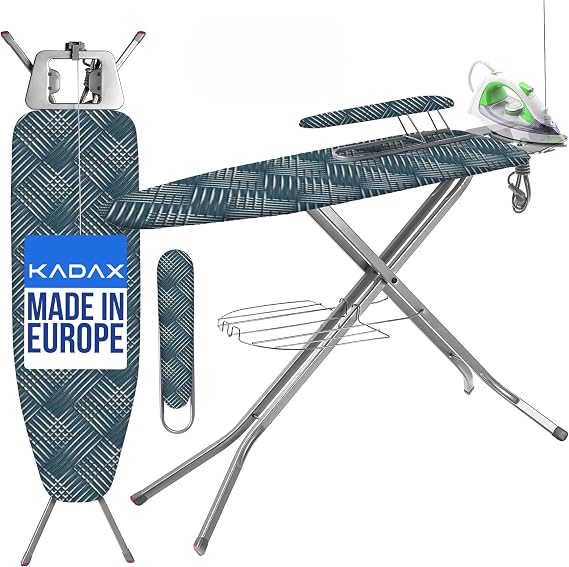 KADAX Large Ironing Board 120 x 30 cm with Sleeve Ironing Board 49 x 11 cm - Sturdy Ironing Board for Steam Ironing Station Foldable Height Adjustable with Heat-resistant Iron Rest