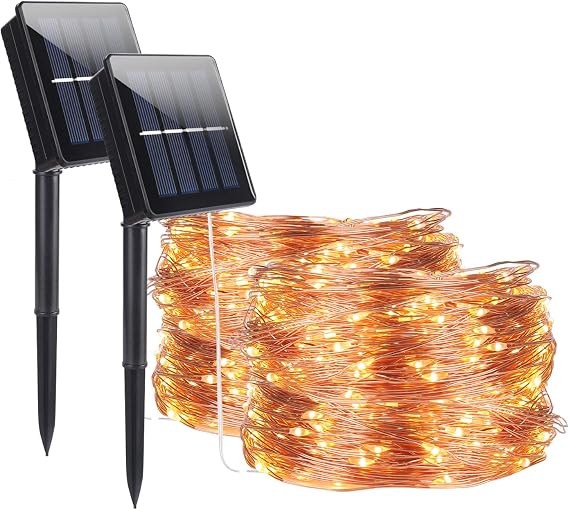 Solar RGB Copper Wire Lights 2Pk 104ft 320 LED Waterproof 8Modes [Energy Class F]