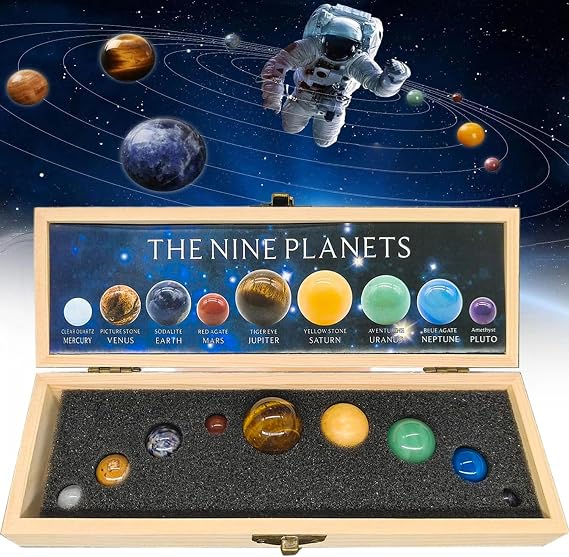 Solar System Model with 9 Planets | Solar System Crystal Ball in Wooden Gift Box | Astronomy Gifts for Learning and Display,Gift For Christmas