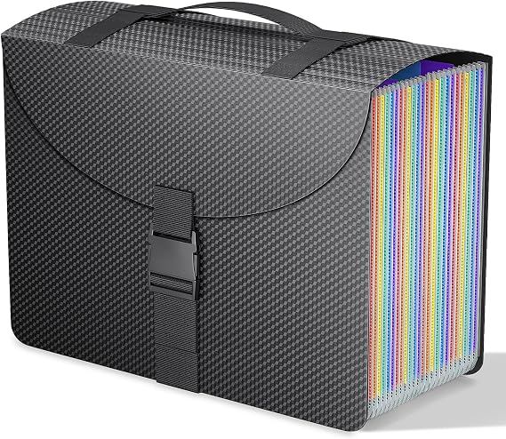 25 Pockets File Organiser Box Files Folder Document Organisers,Concertina File Expanding Filing Folders for Paperwork A4,Paper Bills Receipt Storage Box,a-z and Blank Tabs,Diamond Coloured