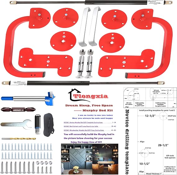 Vertical Full Murphy Bed Hardware Kit with Gas Bumper Spring Frame for Semi Automatic Foldable Cabinet DIY Murphy Bed Kit for Bedroom or Study Room.