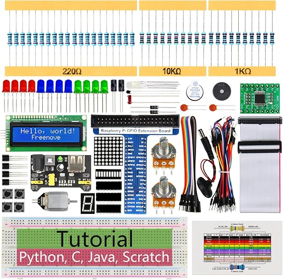 Freenove Super Starter Kit for Raspberry Pi Model 3B+ 3B 3A+ 2B 1B+ 1A+ Zero W Python C Java 38 Projects 280+ Pages Detailed Tutorials