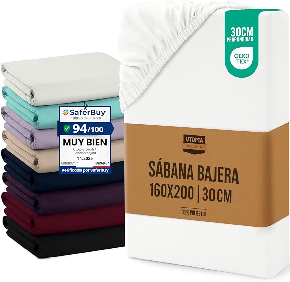 Utopia Bedding Fitted Sheet 13 x 200 x 30 cm – White – (Bed 160)