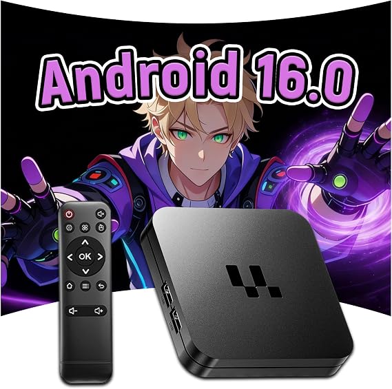 Y1 Android 16.0 TV Box Android Box,2.4G/5G WiFi+Bluetooth+Ethernet,4K Ultra HD Smart TV Boxs with Infrared Remote Control,2GB RAM + 16GB ROM