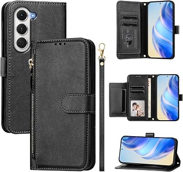 Compatible with Tecno Spark 40 Pro 4G Case Cover,Compatible with Tecno Spark 40 Pro 4G KM6 Flip PU Leather Zipper Wallet Protective Cases Black