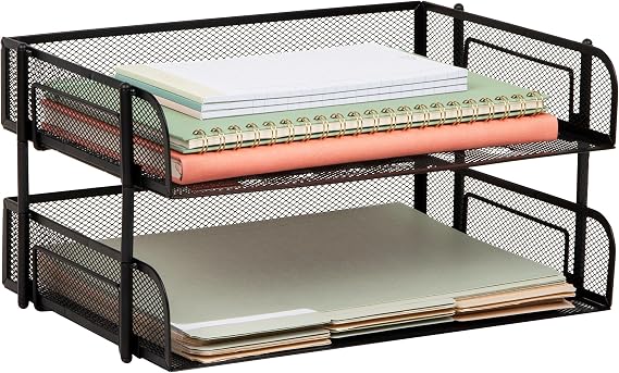 Mind Reader 2'li Paket İstiflenebilir Metal Mesh Dosya Tutucu Tepsileri, Belge Tutucu, Masaüstü Dosya Düzenleyici, Siyah
