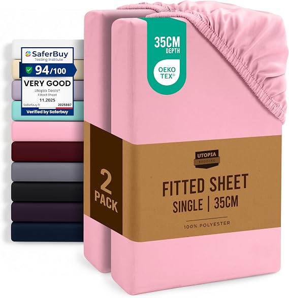 Utopia Bedding Fitted Sheet Single (2 Pack), Pink