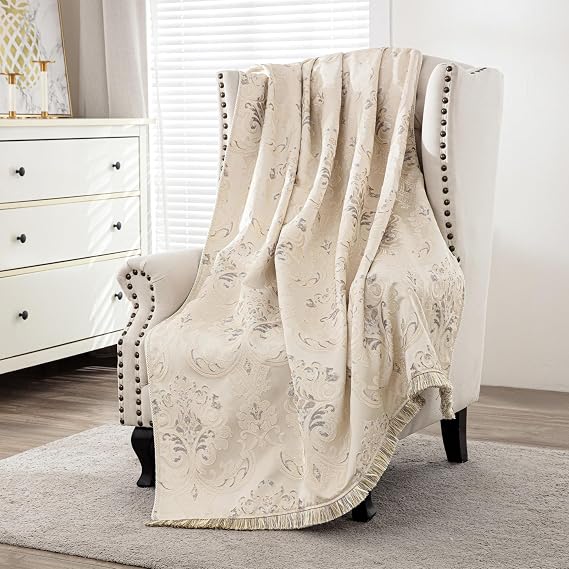 Throw Blanket for Bed Sofa, Jacquard Sofa Throw 132x182cm Beige