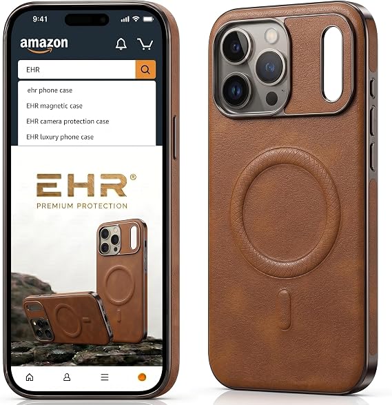Ehr. iPhone 17 Pro Max/iPhone 18 Pro Max ile Uyumlu Kamera Korumalı Magsafe Wireless Şarj Özellikli Orijinal Suni Deri Premium Silikon Arka Kapak (Kahverengi, iPhone 17 Pro Max/iPhone 18 Pro Max)