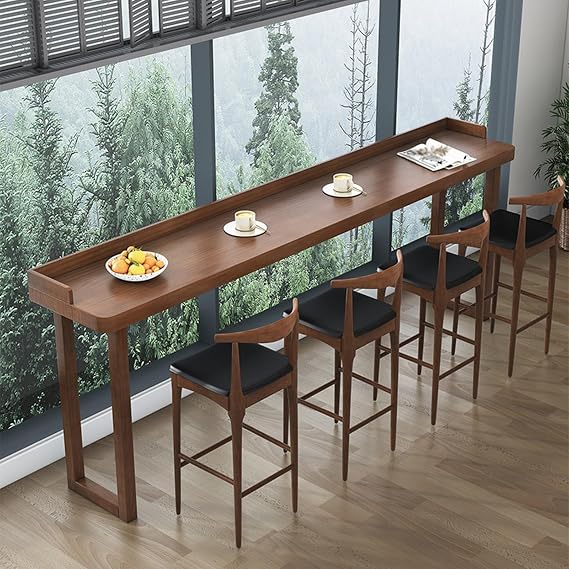 Solid Wood Counter Height Narrow Table, Industrial Long Bar Table for Home